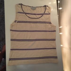 Tahari Sleeveless Knit Purple Tan Stripe Top